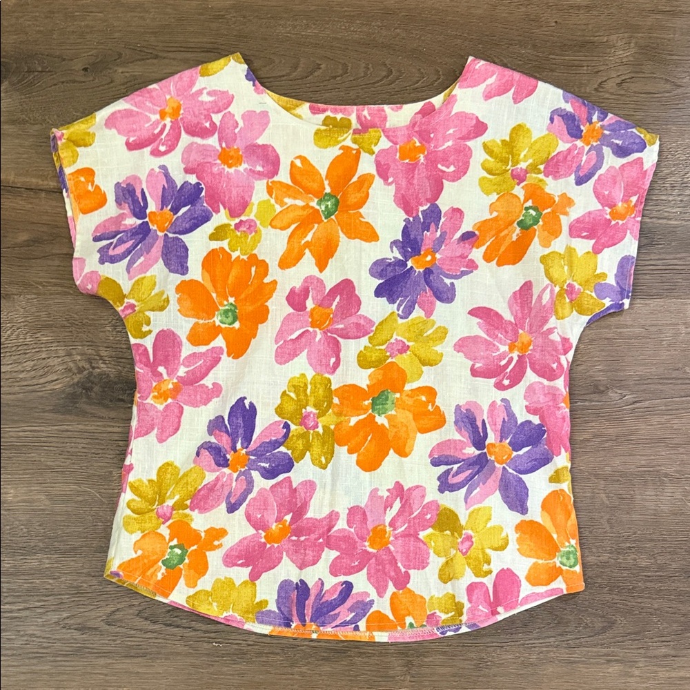 Vintage Linen Floral Multicolor Top